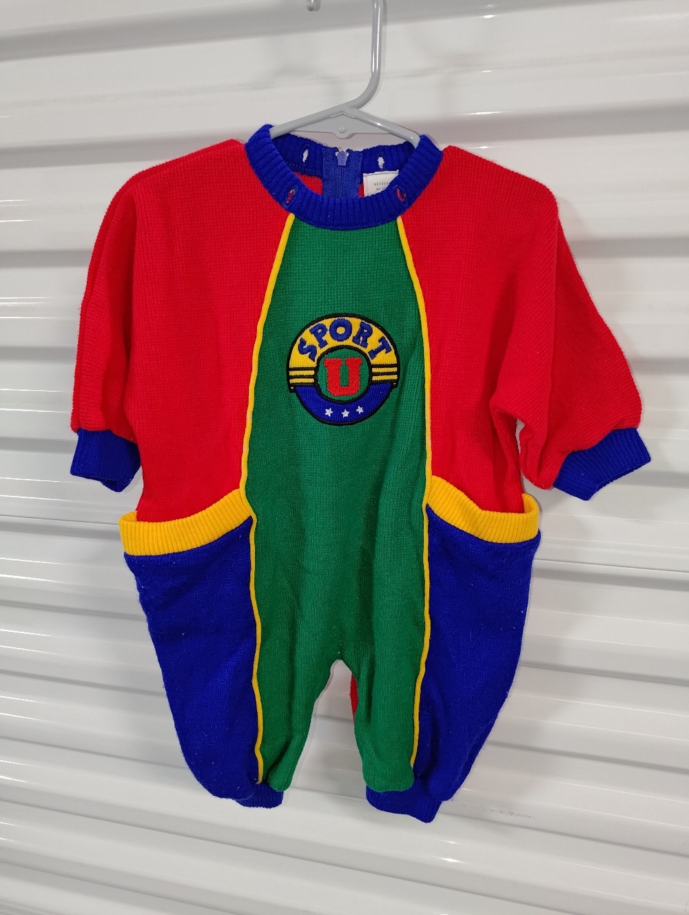 Vtg Winter Infant Color Block Bodysuit 1 Piece 100% Acrylic 6-9months